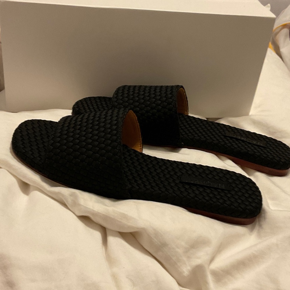 Naghedi Black Woven Slide Mules